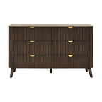 Milo Dresser 6 Drawer Sintered Stone Travertine Top Walnut