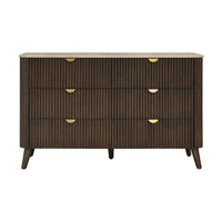 Milo Dresser 6 Drawer Sintered Stone Travertine Top Walnut