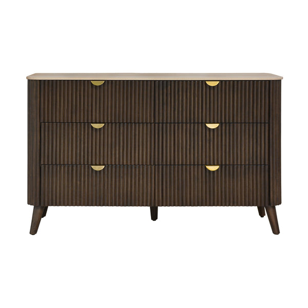 Milo Dresser 6 Drawer Sintered Stone Travertine Top Walnut