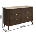 Milo Dresser 6 Drawer Sintered Stone Travertine Top Walnut
