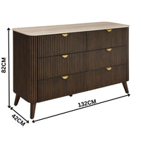 Milo Dresser 6 Drawer Sintered Stone Travertine Top Walnut