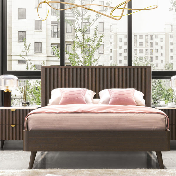 Milo Queen Bed Solid Hardwood Frame Walnut