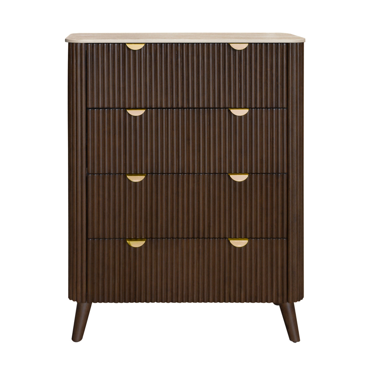Milo Tallboy 4 Drawer Sintered Stone Travertine Top Walnut