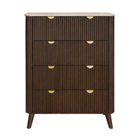 Milo Tallboy 4 Drawer Sintered Stone Travertine Top Walnut