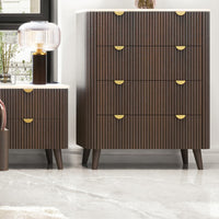 Milo Tallboy 4 Drawer Sintered Stone Travertine Top Walnut