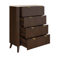 Milo Tallboy 4 Drawer Sintered Stone Travertine Top Walnut