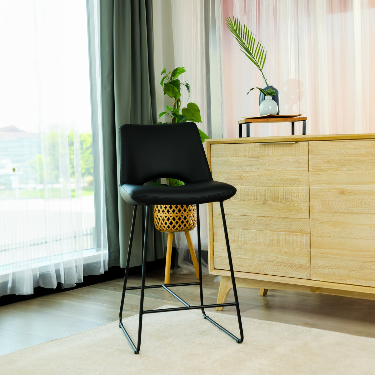 Milos 2pc Set PU Leather Bar Stool Black