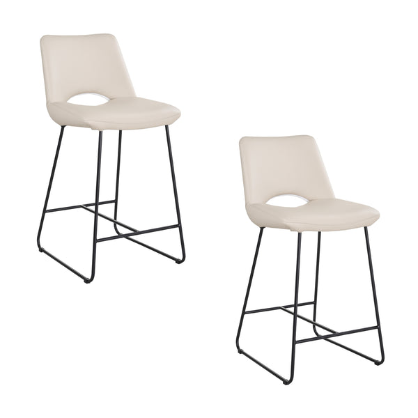 Milos 2pc Set PU Leather Bar Stool Wheat Cream