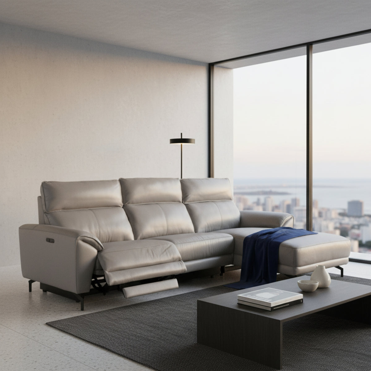 Milson 2 Seater Leather Electric Recliner RHF Chaise
