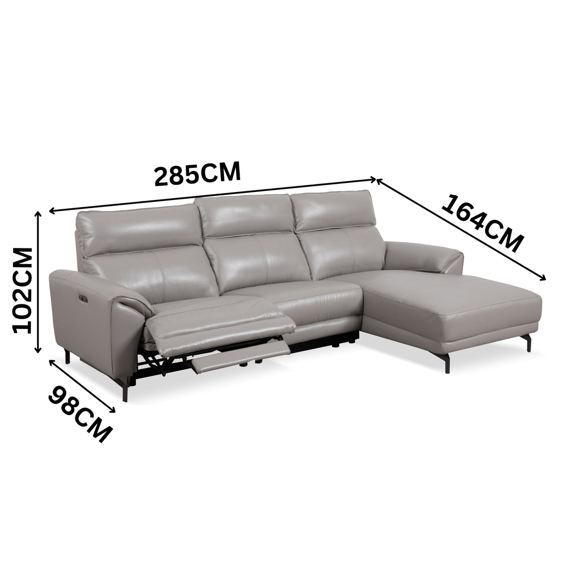 Milson 2 Seater Leather Electric Recliner RHF Chaise