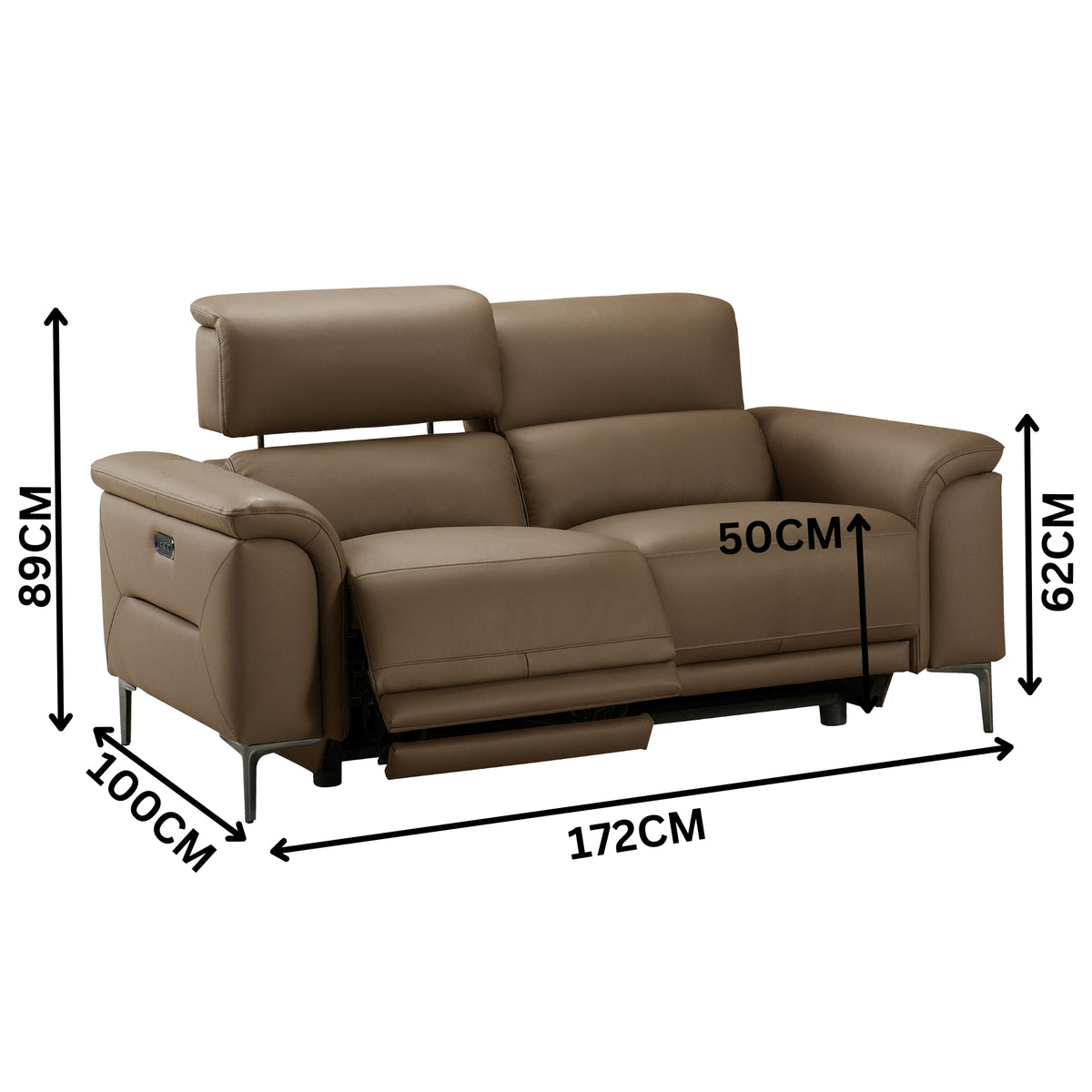 Mondrich 2 Seater Leather Electirc Recliner Sofa Lounge USB Charging Port Brown
