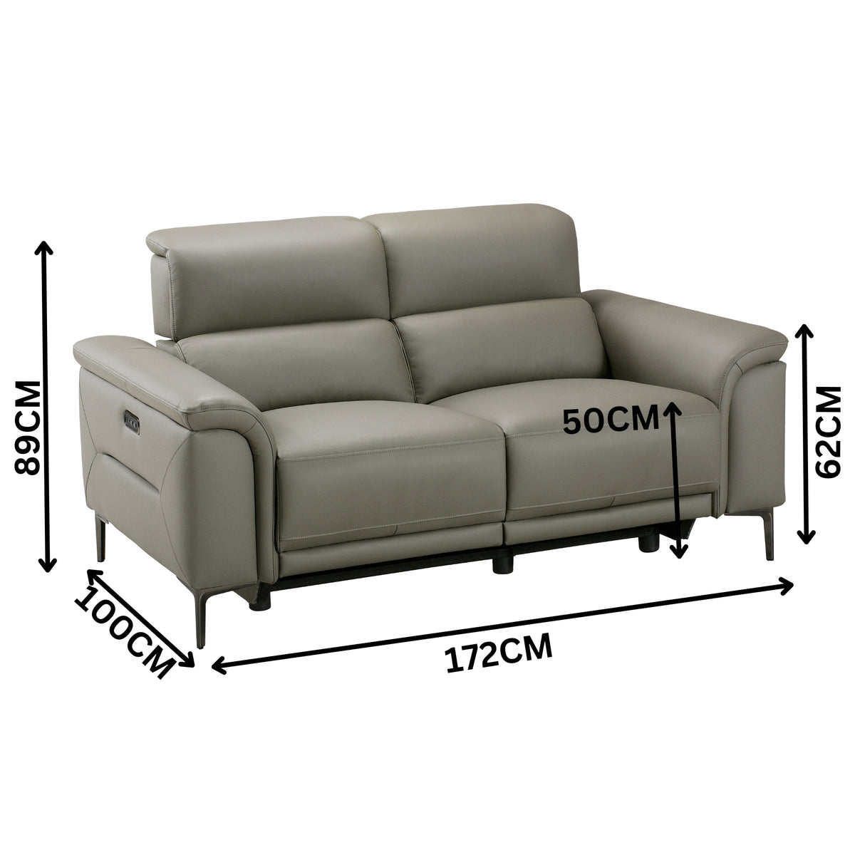 Mondrich 2 Seater Leather Electirc Recliner Sofa Lounge USB Charging Port Grey