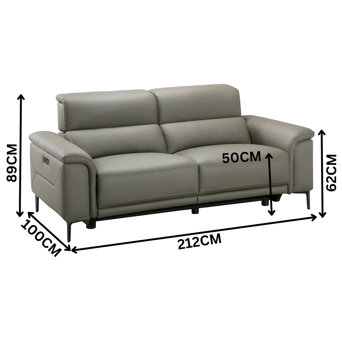 Mondrich 3 Seater Leather Electirc Recliner Sofa Lounge USB Charging Port Grey