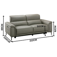Mondrich 3 Seater Leather Electirc Recliner Sofa Lounge USB Charging Port Grey
