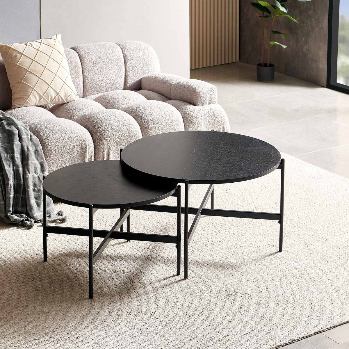 Montrel Set Of 2 Nesting Round Coffee Tables Black 