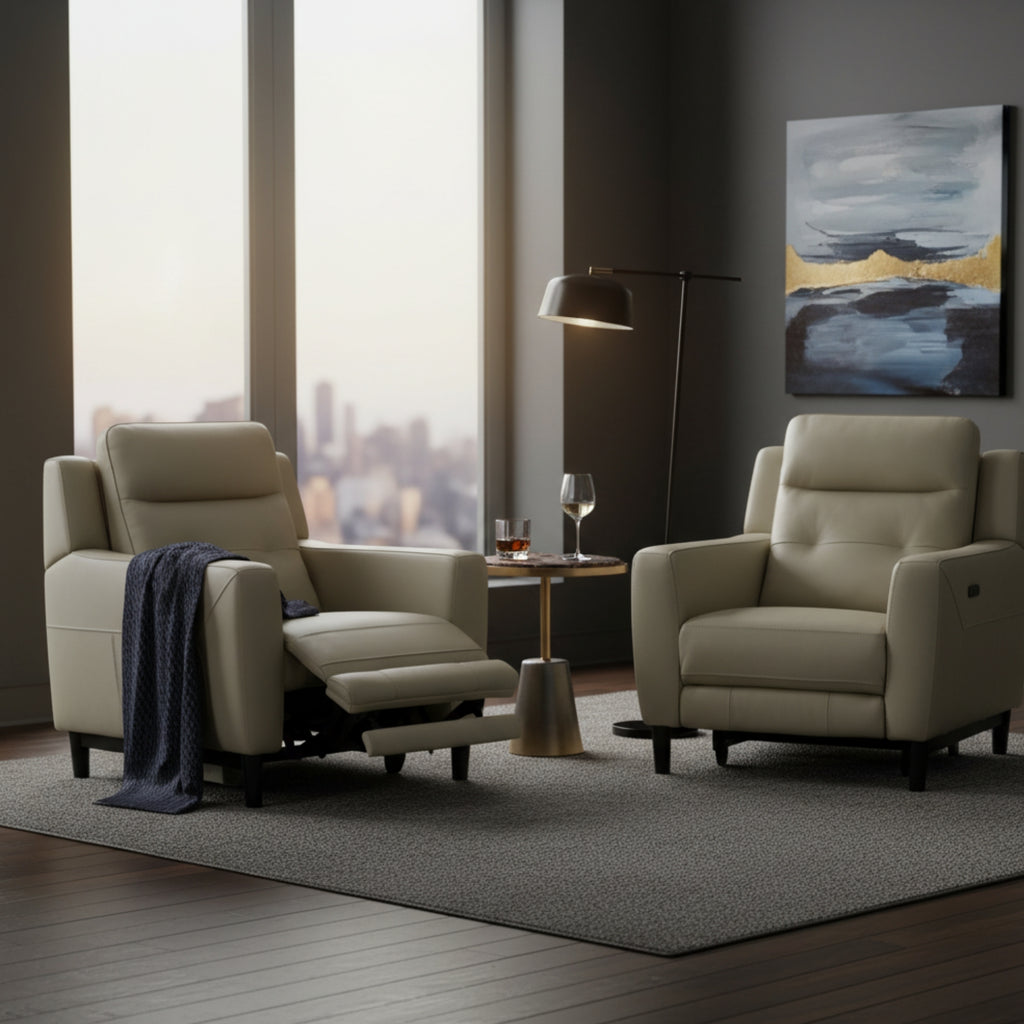 Morgan Single Seater Electric Recliner Genuine Leather Beige