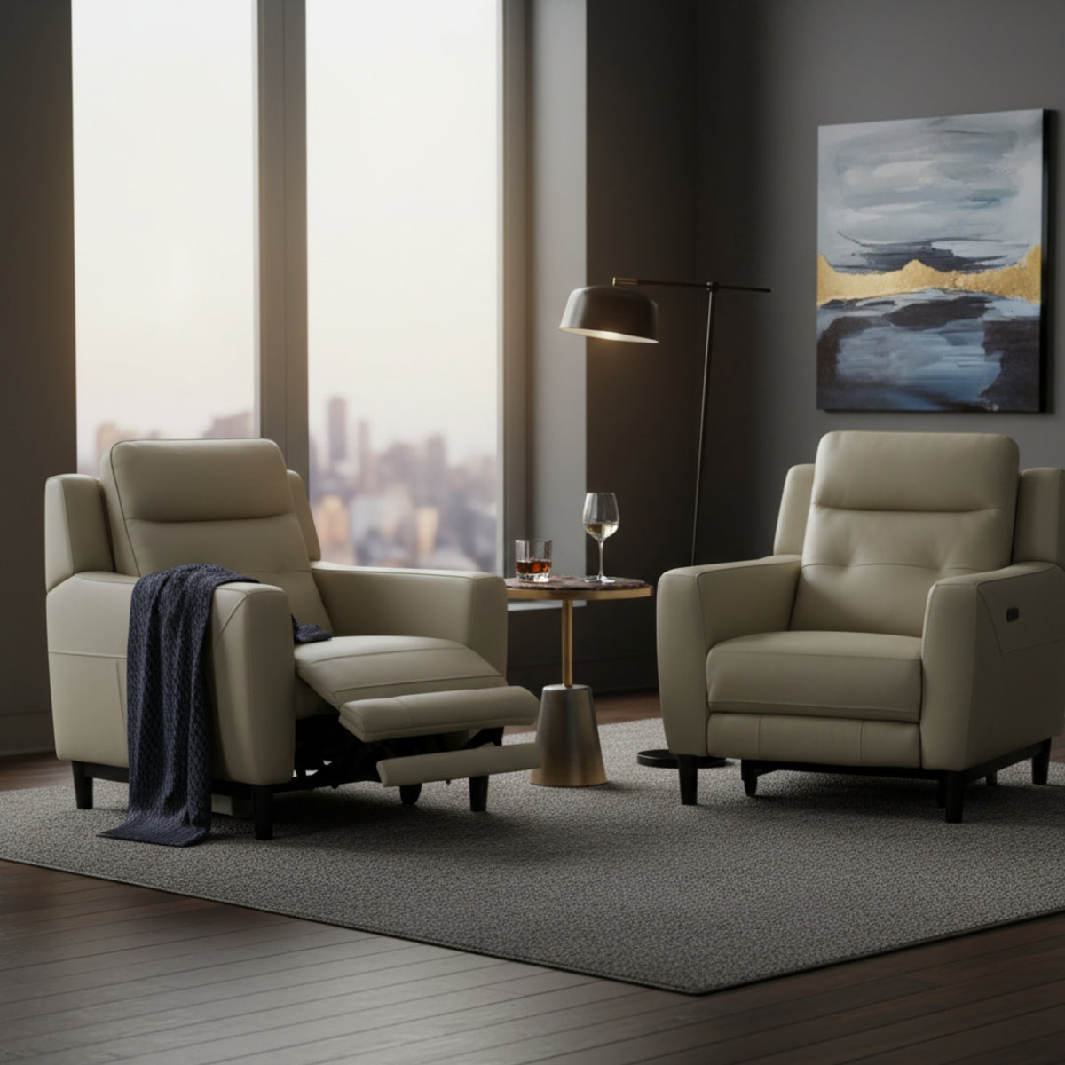 Morgan Single Seater Electric Recliner Genuine Leather Beige