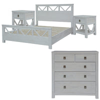 Myer 4pc Bed Frame Suite Bedside Tallboy Package White Wash Double 