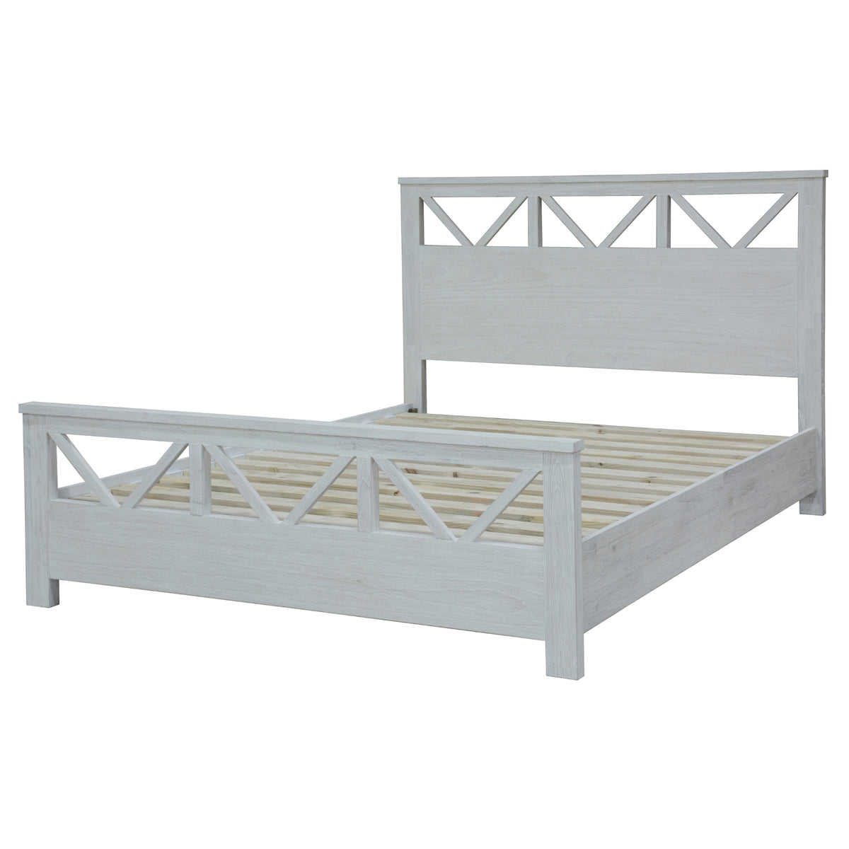 Myer 4pc Bed Frame Suite Bedside Tallboy Package White Wash Double 