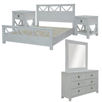 Myer 5pc Bed Frame Suite Bedside Dresser Package White Wash Double 