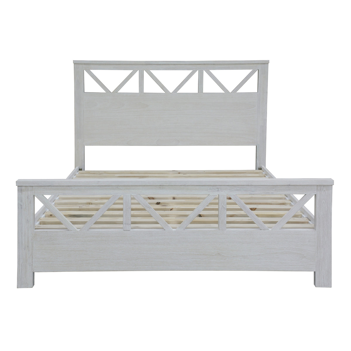 Myer 5pc Bed Frame Suite Bedside Dresser Package White Wash Queen 