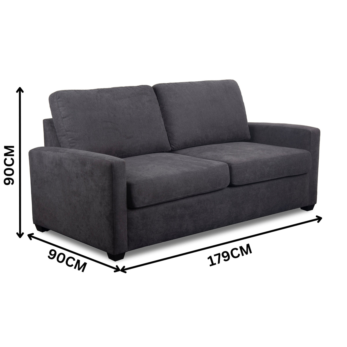 Nathan  Fabric Sofa Double Bed Lounge Couch Memory Foam Mattress Graphite Dark Grey
