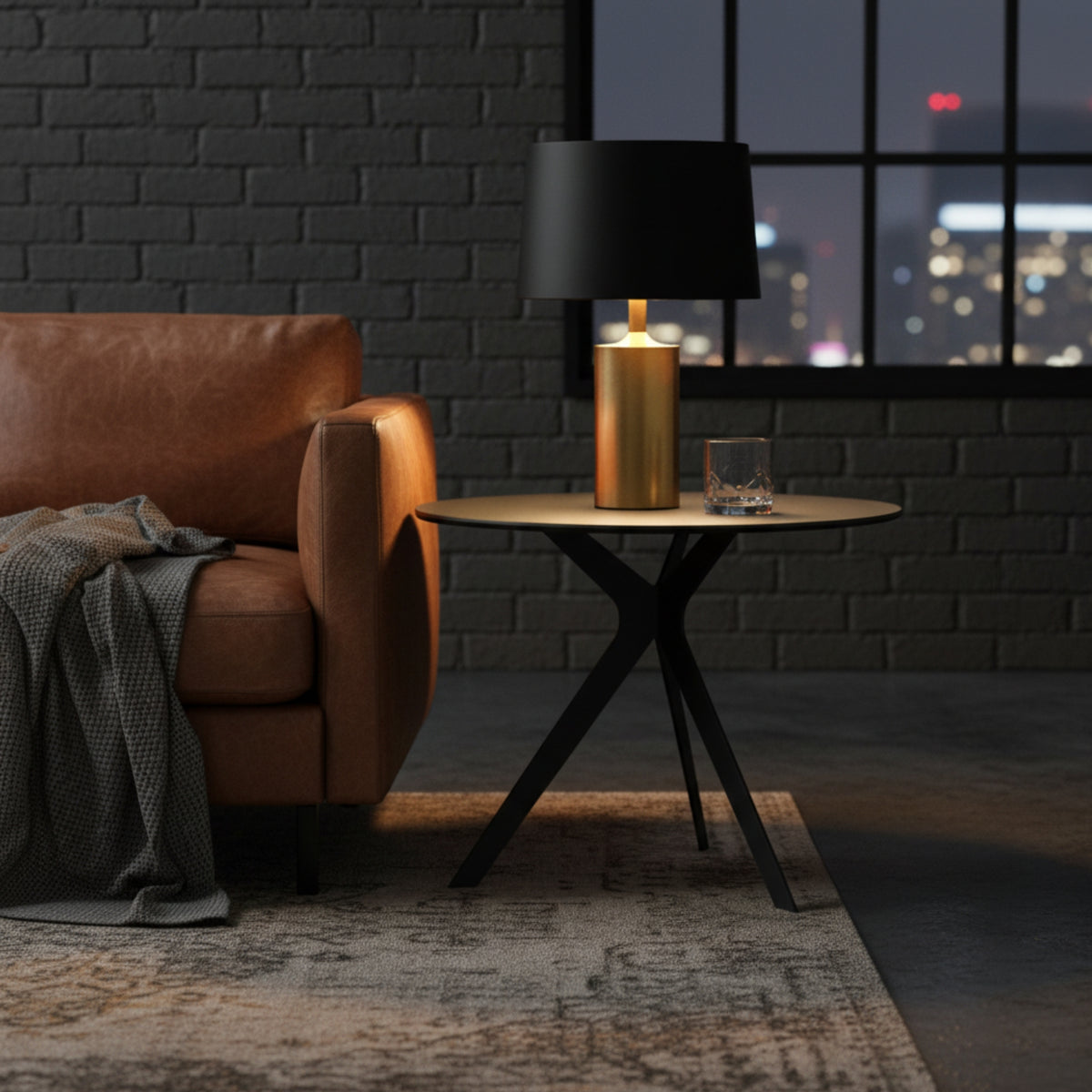 Neo 60cm Side Table Ceramic Tempered Glass Top Dark Grey