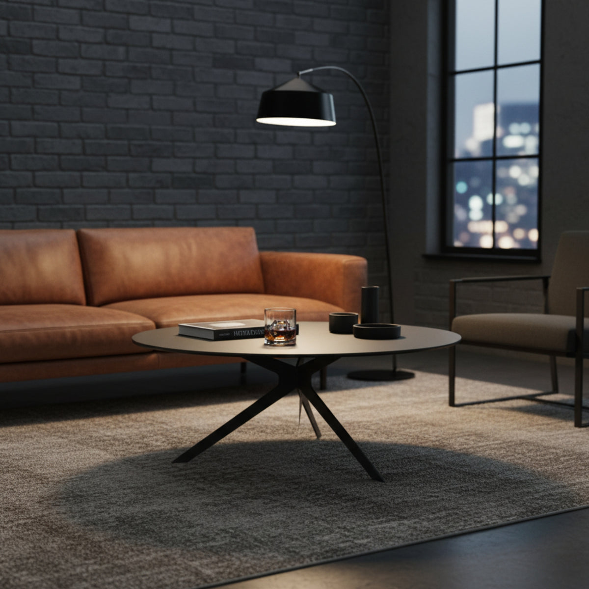 Neo 90cm Coffee Table Ceramic Tempered Glass Top Dark Grey