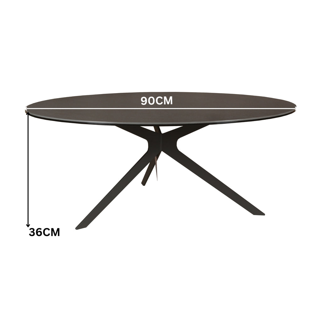 Neo 90cm Coffee Table Ceramic Tempered Glass Top Dark Grey