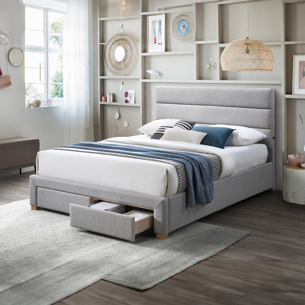 Neon King Bed Frame 2 Drawer USB Port Light Grey