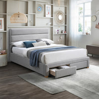 Neon Queen Bed Frame 2 Drawer USB Port Light Grey
