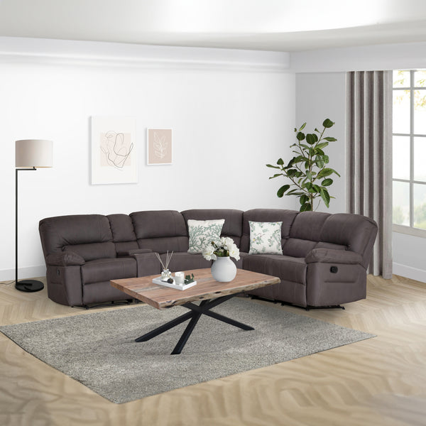 New Jersey 4 Seater Corner Modular Recliner Sofa Rhino Fabric Lounge Coffee Brown