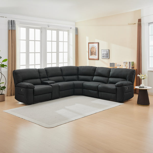 New Jersey 4 Seater Corner Modular Recliner Sofa Rhino Fabric Lounge Onyx Black