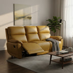 New York 3 Seater Manual Recliner Genuine Leather Mustard Orange