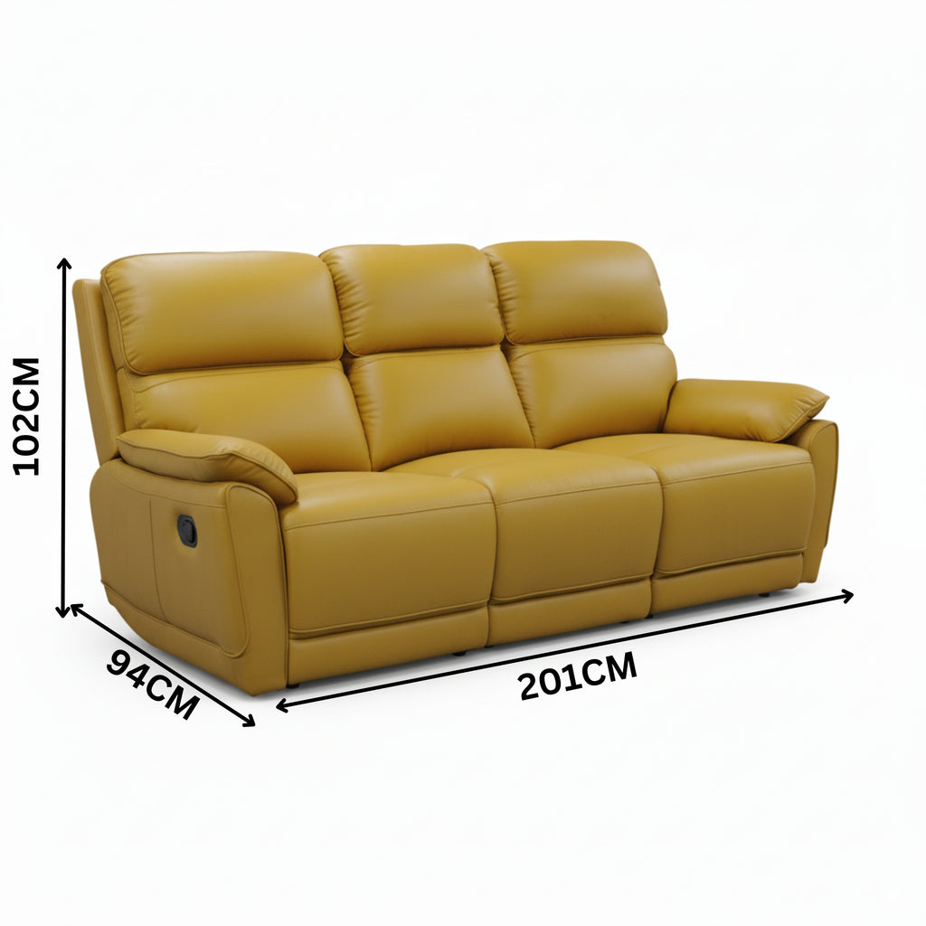 New York 3 Seater Manual Recliner Genuine Leather Mustard Orange