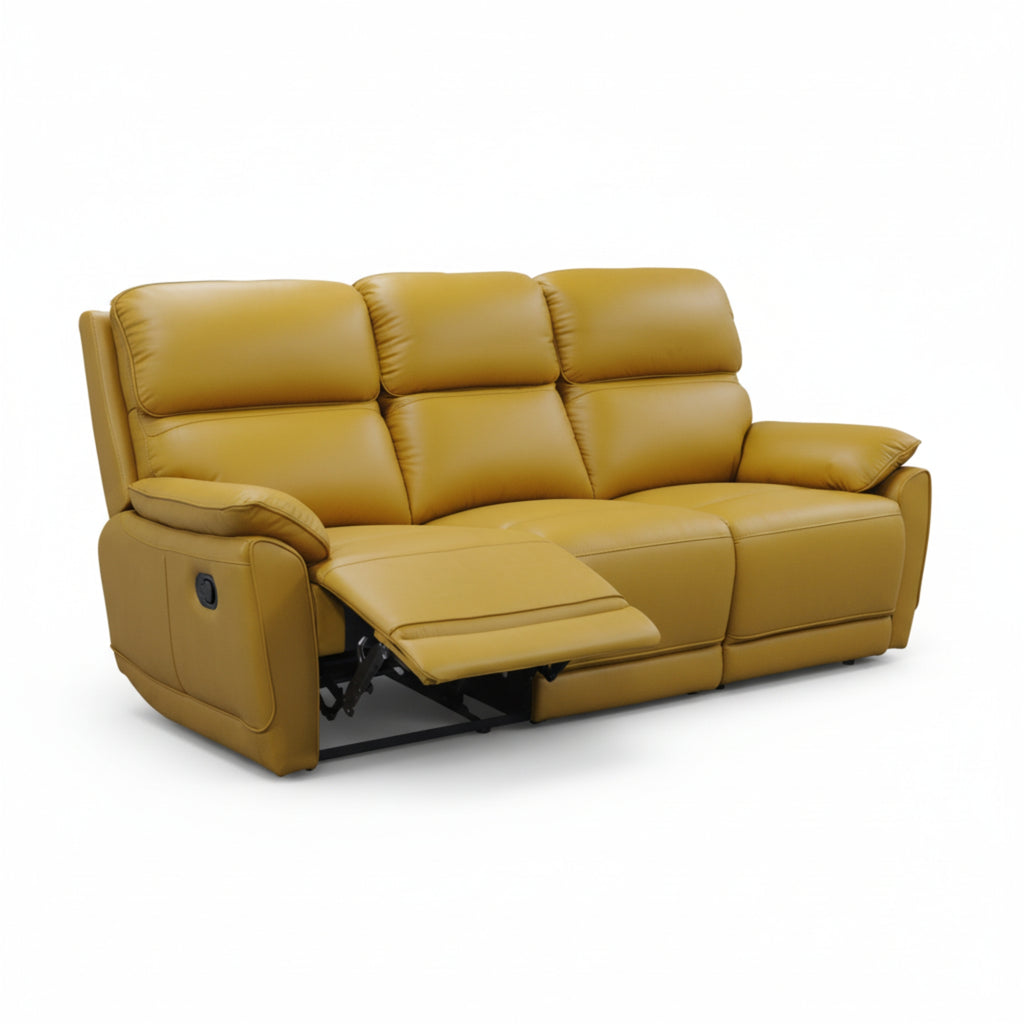 New York 3 Seater Manual Recliner Genuine Leather Mustard Orange