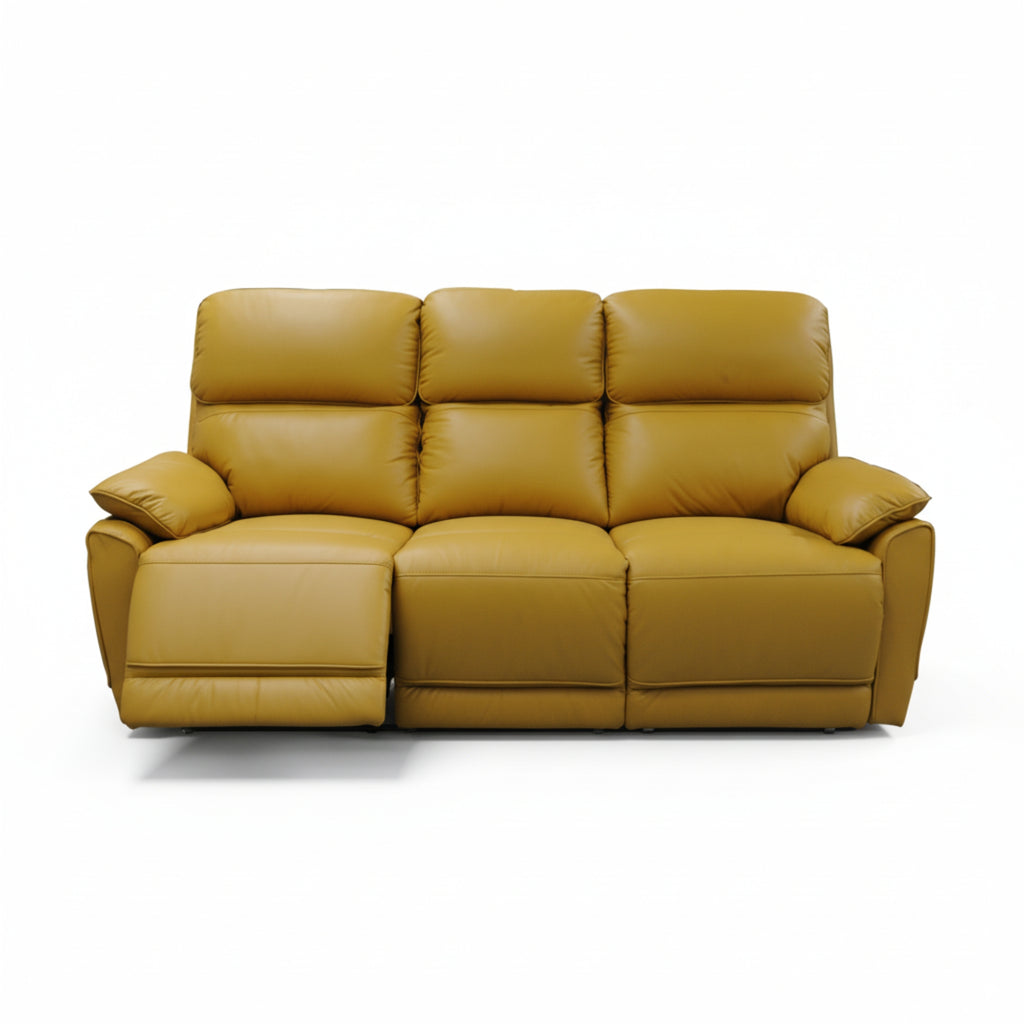 New York 3 Seater Manual Recliner Genuine Leather Mustard Orange