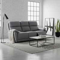 New York 3 Seater Manual Recliner Genuine Leather Stone Grey