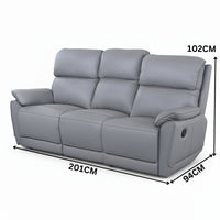 New York 3 Seater Manual Recliner Genuine Leather Stone Grey