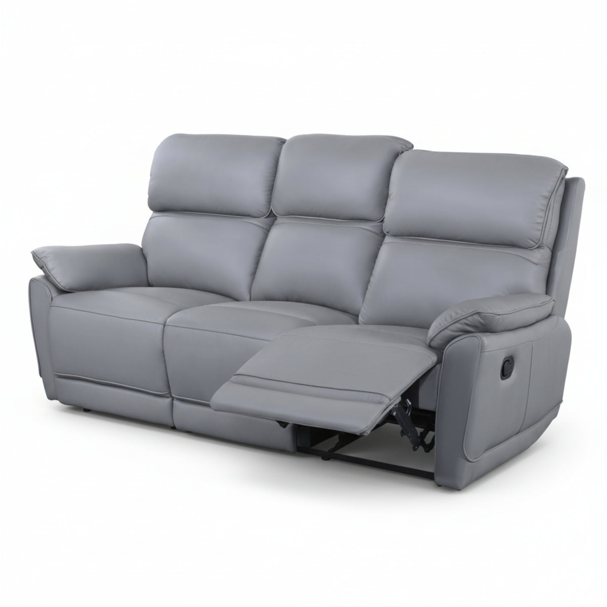 New York 3 Seater Manual Recliner Genuine Leather Stone Grey