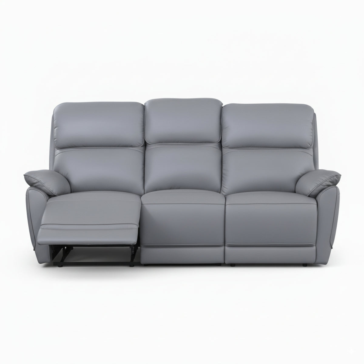 New York 3 Seater Manual Recliner Genuine Leather Stone Grey