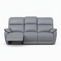 New York 3 Seater Manual Recliner Genuine Leather Stone Grey