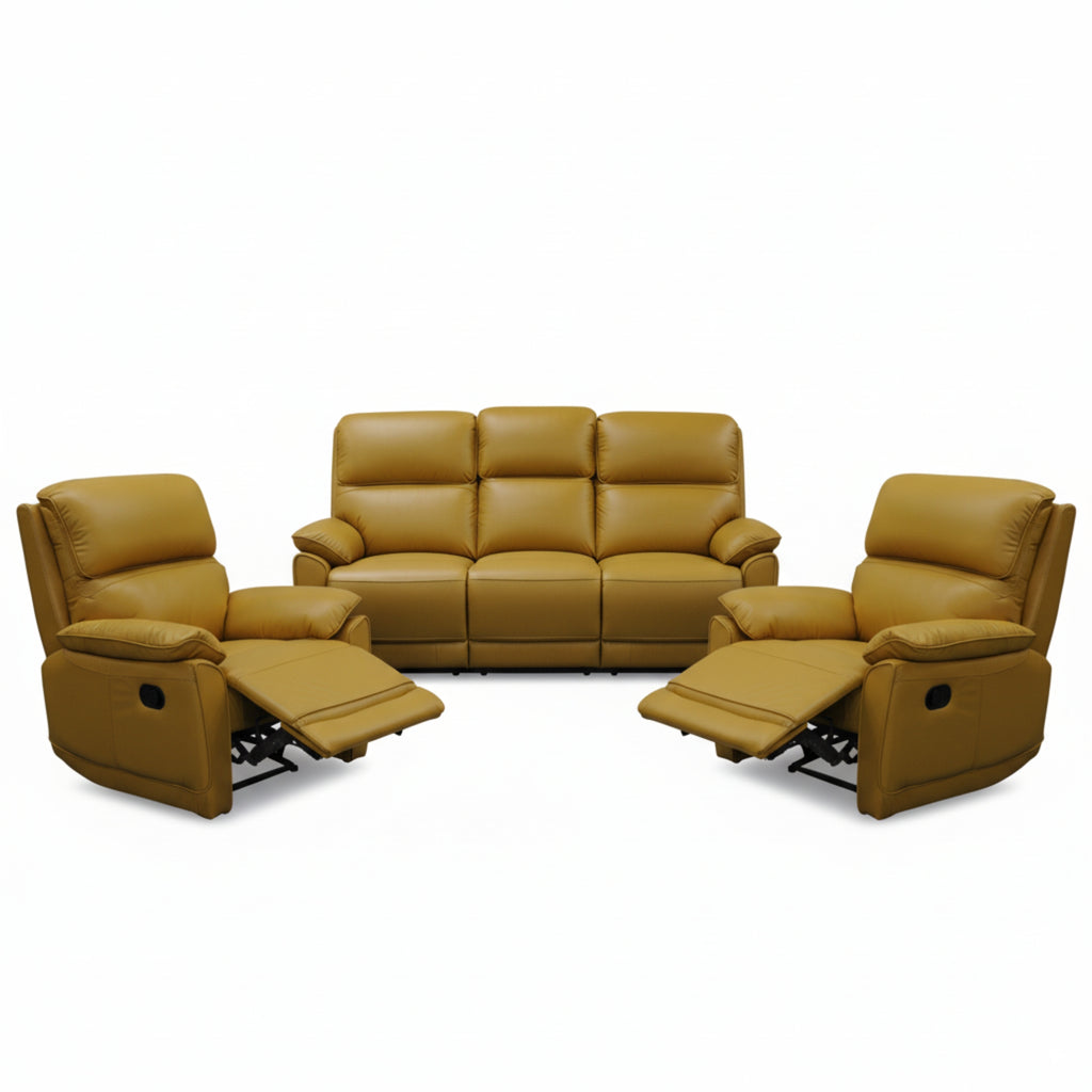 New York 3+1+1 Seater Manual Recliner Genuine Leather Mustard Orange
