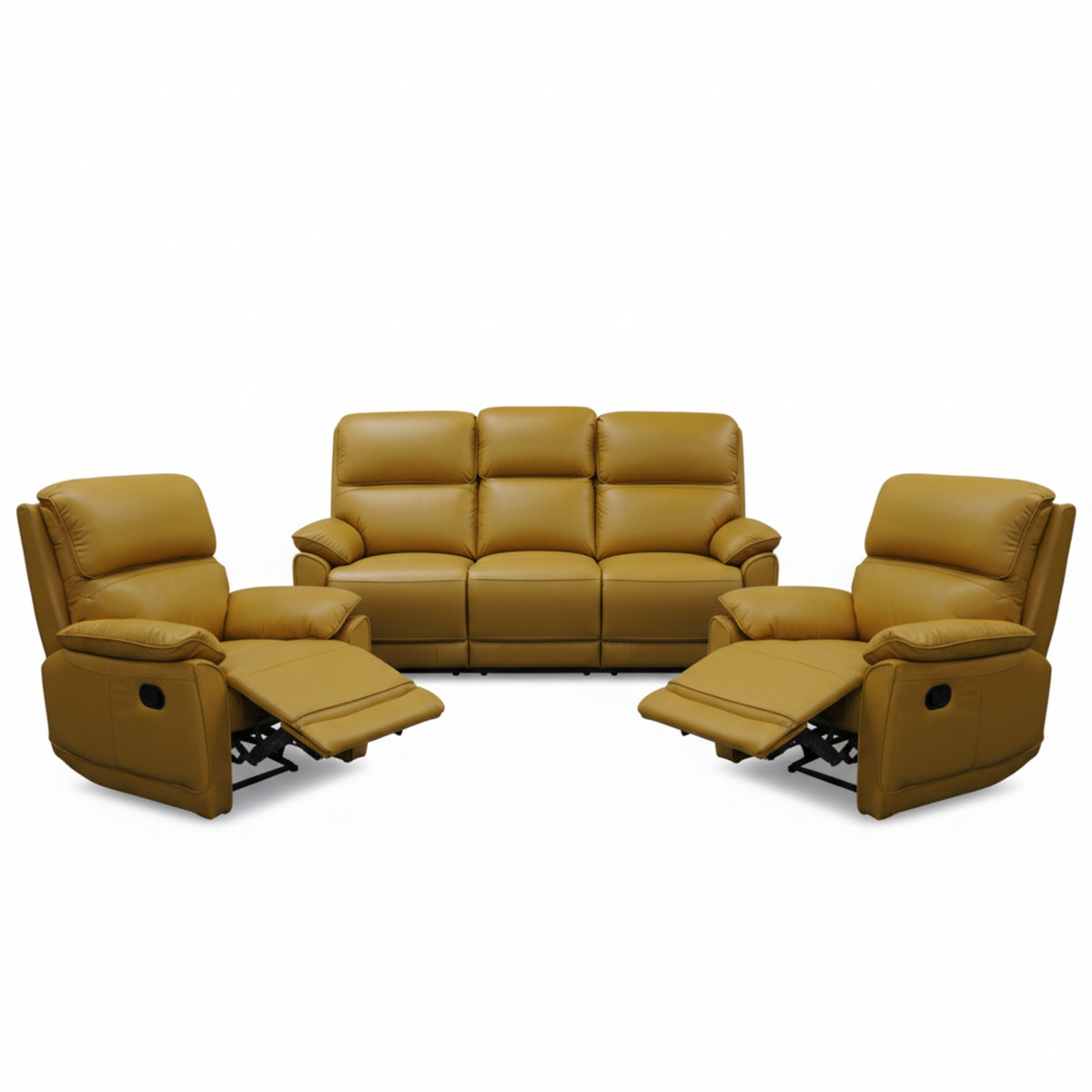 New York 3+1+1 Seater Manual Recliner Genuine Leather Mustard Orange