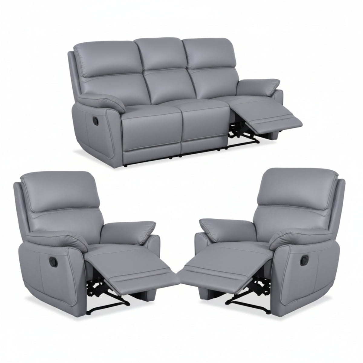New York 3+1+1 Seater Manual Recliner Genuine Leather Stone Grey