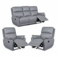 New York 3+1+1 Seater Manual Recliner Genuine Leather Stone Grey