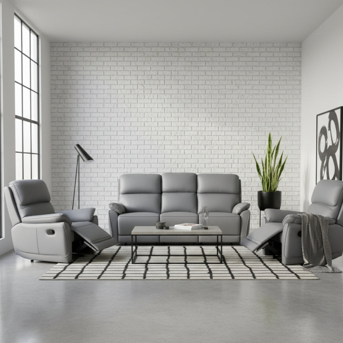 New York 3+1+1 Seater Manual Recliner Genuine Leather Stone Grey