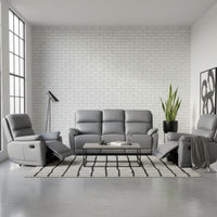 New York 3+1+1 Seater Manual Recliner Genuine Leather Stone Grey