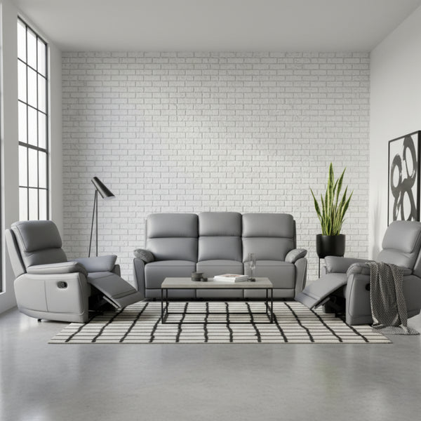 New York 3+1+1 Seater Manual Recliner Genuine Leather Stone Grey