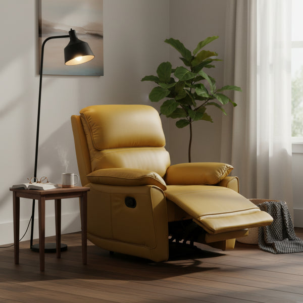 New York Single Seater Manual Recliner Genuine Leather Mustard Orange